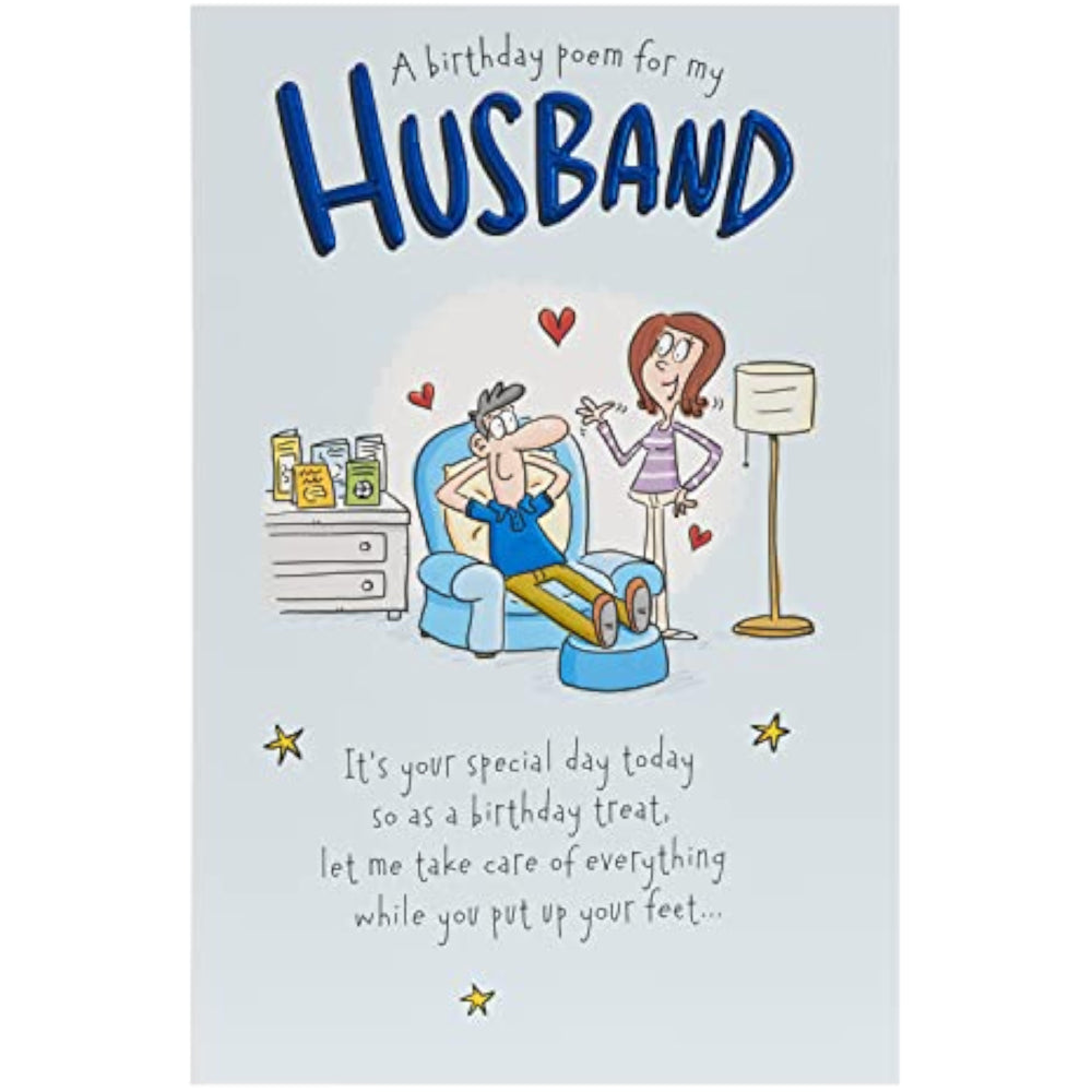 UK Greetings birthday card featuring a heartfelt poem for a husband, ideal for celebrating special occasions.