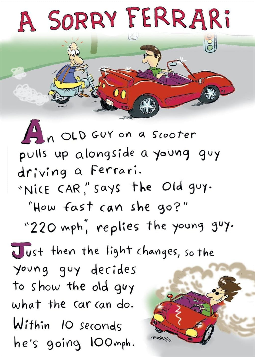 UK Greetings humorous birthday card featuring a funny poem and bottlecap design with a Ferrari theme.