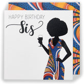 UK Greetings Afrotouch Sis birthday card featuring vibrant African-inspired design and heartfelt message inside.