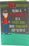 UK Greetings Age 13 birthday card featuring colorful teenage boy design, perfect for celebrating a teenage boy's special day.