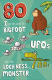 UK Greetings Age 80 Humour Card showing playful birthday message and colorful design for milestone celebrations.