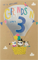 UK Greetings Air Balloon Design Grandson 3rd Birthday Card with colorful balloon illustrations and cheerful birthday message