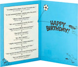 UK Greetings football birthday card featuring vibrant football-themed design, perfect for celebrating football fans' special day.