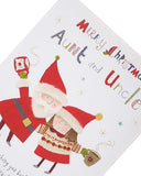 UK Greetings Auntie and Uncle Christmas Card featuring a sweet Santa and Mrs. Claus design, perfect for holiday greetings.