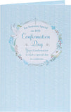 UK Greetings Baby Blue Confirmation Card for Boy, greeting card with blue design, featuring a celebratory message.