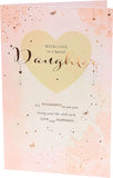UK Greetings beautiful daughter birthday greeting card with pink foil design and sentimental message, luxury contemporary style.