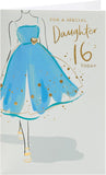 UK Greetings beautiful dress daughter 16th birthday greeting card featuring an elegant dress design for a special occasion.