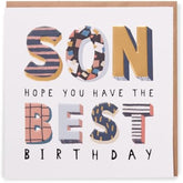 UK Greetings Best Son birthday card featuring colorful design and heartfelt message for celebrating a special son.
