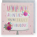UK Greetings birthday card for her featuring a cheerful design, perfect for celebrating a fabulous auntie on her special day.