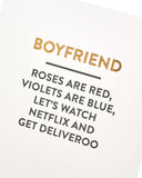 UK Greetings birthday card for boyfriend featuring a funny design, perfect for celebrating special occasions with humor.