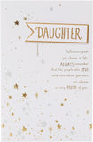 UK Greetings birthday card for daughter featuring a stars design, colorful illustration, and heartfelt message inside.