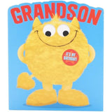 UK Greetings birthday card for grandson featuring a colorful goopy-eyed monster design, perfect for celebrating special occasions.