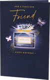 UK Greetings birthday card for her with blue perfume design, featuring elegant floral accents and a stylish greeting for friends.