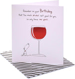 UK Greetings birthday card for her featuring a funny wine design, perfect for friends celebrating special occasions.
