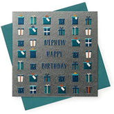 UK Greetings birthday greeting card for nephew, featuring colorful design and cheerful message on the front.
