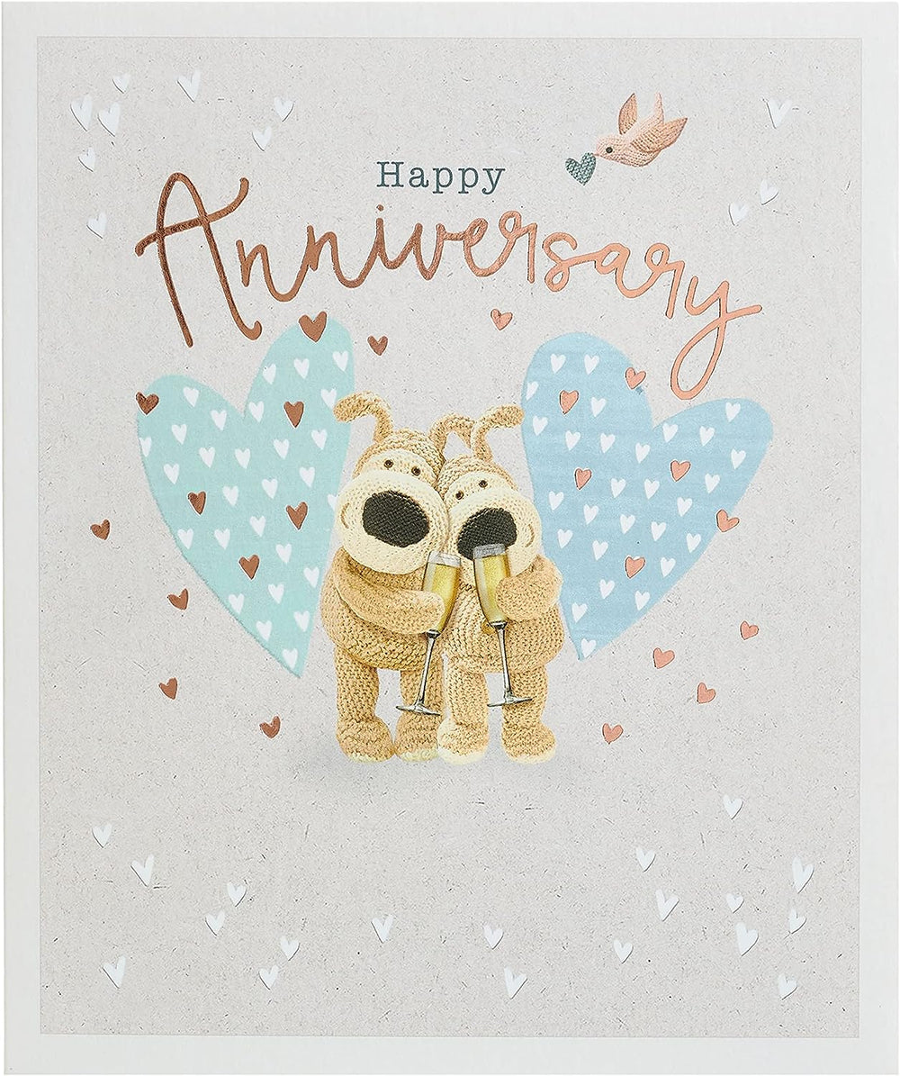 UK Greetings Boofle anniversary greeting card featuring colorful cartoon character and festive design for special occasions.
