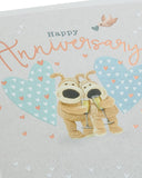 UK Greetings Boofle anniversary greeting card featuring colorful cartoon character design for celebrating special occasions.