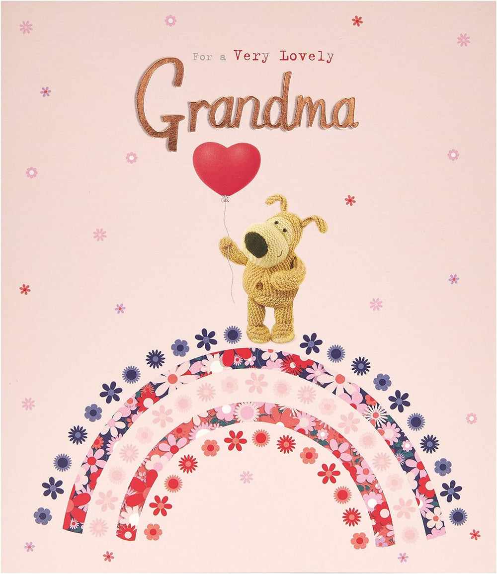 UK Greetings Boofle birthday card for grandma with colorful balloon illustration and envelope, featuring a sweet design.