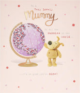 UK Greetings Boofle birthday card for mummy with envelope, featuring a sweet design and a big world globe illustration.