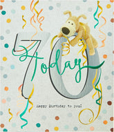UK Greetings Boofle 70th Birthday Card, colorful greeting card with cheerful design and festive illustration for milestone celebration.
