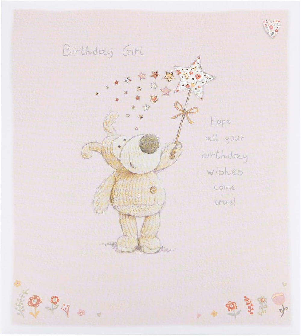 UK Greetings Boofle design birthday card featuring colorful cartoon character and festive message, perfect for celebrating birthdays.