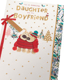 UK Greetings Boofle Christmas greeting card featuring a cuddly, embellished design with a daughter and her boyfriend.