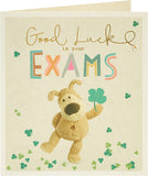 UK Greetings Boofle Good Luck Exams Card featuring Boofle character with cheerful design, perfect for wishing students good luck.