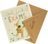 UK Greetings Boofle Good Luck Exams Card featuring a cute Boofle character with encouraging message for students.