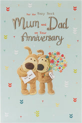 UK Greetings Boofle wedding anniversary greeting card featuring a cute illustration for parents, perfect for celebrating their special day.