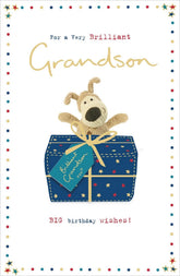 UK Greetings Boofle present design grandson birthday card with colorful illustration and cheerful message for special occasions