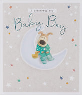 UK Greetings Boofle New Baby Boy greeting card featuring adorable Boofle character with colorful design and heartfelt message