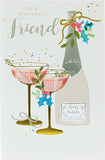 UK Greetings Bottle of Bubbly Friend greeting card featuring festive bubbles and cheerful design for celebrating friends.