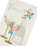 UK Greetings Bottle of Bubbly Friend greeting card featuring festive design and cheerful message, perfect for celebrating with friends.