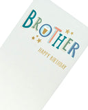 UK Greetings Brother foil-finished classic birthday greeting card with colorful design and festive message.