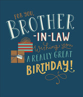 UK Greetings brother-in-law birthday greeting card featuring colorful design and festive message for celebrating his special day.