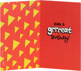 UK Greetings cartoon dog design 11th birthday greeting card with badge, featuring colorful dog illustration and celebratory elements.