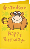 UK Greetings Cheeky Monkey Grandson Birthday Card featuring colorful monkey illustration and cheerful birthday message.