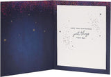UK Greetings Cheers to the New Year champagne design greeting card with festive champagne glass illustration.