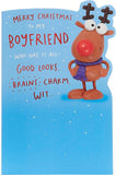 UK Greetings Christmas card for boyfriend featuring a funny reindeer design, perfect for holiday greetings and festive cheer.