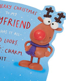 Funny reindeer Christmas card from UK Greetings for boyfriend, featuring festive holiday design and humorous holiday message.