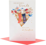 UK Greetings Christmas card for friends featuring stockings and heart design, festive greeting card with holiday motifs.