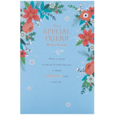 UK Greetings Christmas card for her with floral design, ideal for friends, featuring festive holiday imagery and elegant artwork.