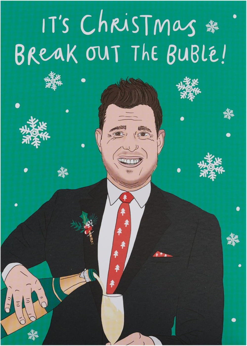 UK Greetings Christmas card for him, her, or friend featuring the Break Out the Bubl design, with festive holiday imagery.