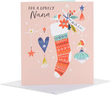 UK Greetings Christmas card for Nana featuring a lovely pink design, perfect for holiday greetings and festive wishes.