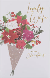 UK Greetings Christmas card for wife featuring a festive bouquet design, perfect for holiday greeting cards.