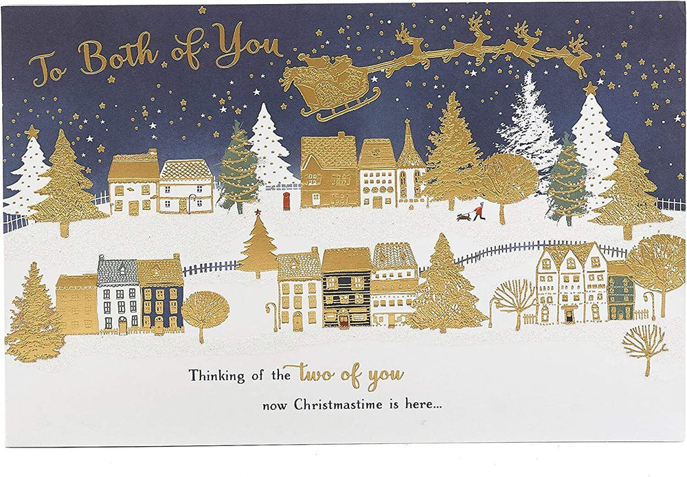 UK Greetings Christmas Town Scene greeting card featuring festive holiday illustrations for both recipients, 75-pack.