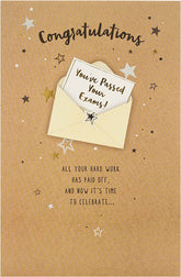 UK Greetings congratulations on your exams greeting card with gold foil finish, featuring celebratory design and elegant details.