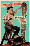 UK Greetings Congratulations Raise a Toast Card featuring colorful toast illustrations, perfect for celebrating special achievements.