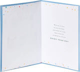 UK Greetings contemporary cake design son birthday card showing colorful cake illustration on greeting card for son's birthday celebration