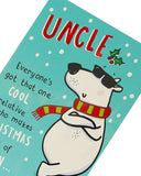 UK Greetings Cool Uncle Polar Bear greeting card featuring a cute polar bear illustration, perfect for celebrating uncles.